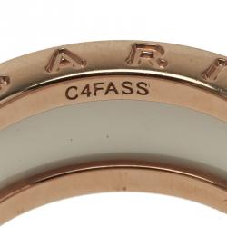 Pre Owned Bvlgari B.Zero1 White Ceramic Rose Gold Band Ring Size 55