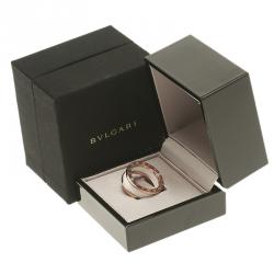 Pre Owned Bvlgari B.Zero1 White Ceramic Rose Gold Band Ring Size 55