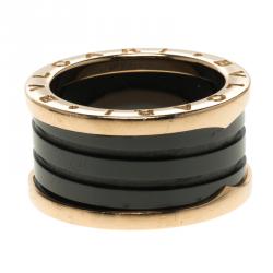 Bvlgari B.Zero1 4-Band Black Ceramic Rose Gold Ring Size 55
