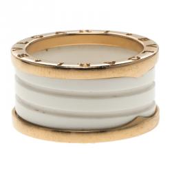 Bvlgari B.Zero1 4-Band White Ceramic Rose Gold Ring Size 55