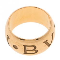 Pre Owned Bvlgari Monologo 18k Rose Gold Band Ring Size 52