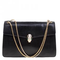 Bvlgari Black Lizard Skin Serpenti Forever Shoulder Bag