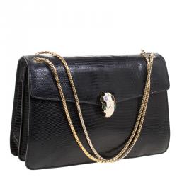 Bvlgari Black Lizard Skin Serpenti Forever Shoulder Bag