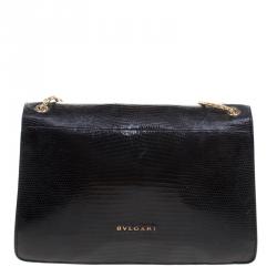 Bvlgari Black Lizard Skin Serpenti Forever Shoulder Bag
