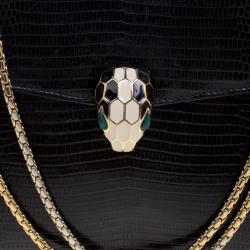 Bvlgari Black Lizard Skin Serpenti Forever Shoulder Bag