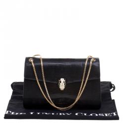 Bvlgari Black Lizard Skin Serpenti Forever Shoulder Bag