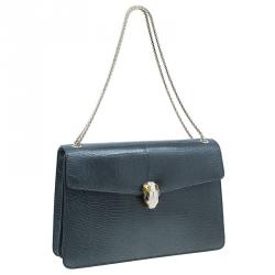 Bvlgari Metallic Lizard Skin Medium Serpenti Flap Shoulder Bag