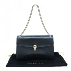 Bvlgari Metallic Lizard Skin Medium Serpenti Flap Shoulder Bag