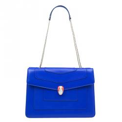 Pre Owned Bvlgari Blue Leather Serpenti Top Handle Flap Bag