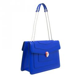 Pre Owned Bvlgari Blue Leather Serpenti Top Handle Flap Bag