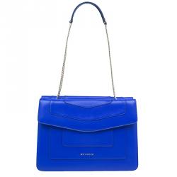 Pre Owned Bvlgari Blue Leather Serpenti Top Handle Flap Bag