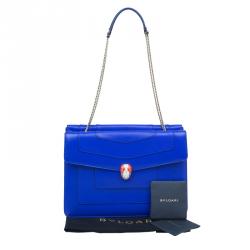 Pre Owned Bvlgari Blue Leather Serpenti Top Handle Flap Bag