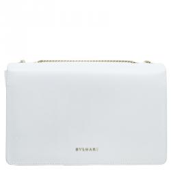 مملوكة مسبقًا حقيبة بلغاري جلد أبيض واسود متوسطة بقلاب