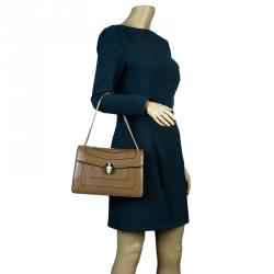 Pre Owned Bvlgari Light Brown Leather Medium Serpenti Flap Shoulder Bag