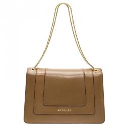 Pre Owned Bvlgari Light Brown Leather Medium Serpenti Flap Shoulder Bag