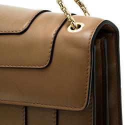 Pre Owned Bvlgari Light Brown Leather Medium Serpenti Flap Shoulder Bag