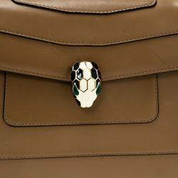 Pre Owned Bvlgari Light Brown Leather Medium Serpenti Flap Shoulder Bag
