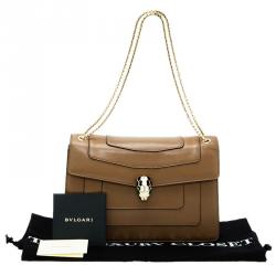 Pre Owned Bvlgari Light Brown Leather Medium Serpenti Flap Shoulder Bag