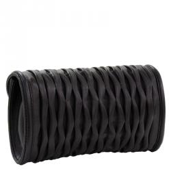 Pre Owned Bvlgari Black Pleated Leather Leoni Clutch
