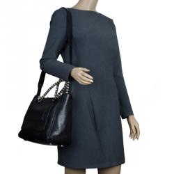 Pre Owned Bvlgari Black Snakeskin and Leather Medium Serpenti Tote