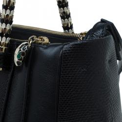 Pre Owned Bvlgari Black Snakeskin and Leather Medium Serpenti Tote