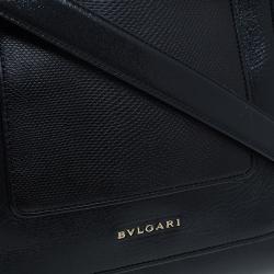 Pre Owned Bvlgari Black Snakeskin and Leather Medium Serpenti Tote