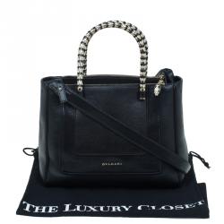 Pre Owned Bvlgari Black Snakeskin and Leather Medium Serpenti Tote