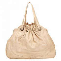 Bvlgari Beige Leather Ruched Hobo