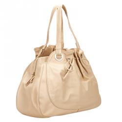 Bvlgari Beige Leather Ruched Hobo