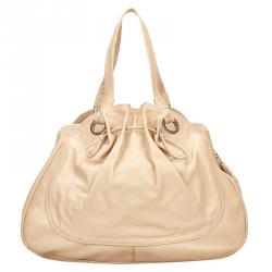Bvlgari Beige Leather Ruched Hobo