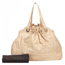 Bvlgari Beige Leather Ruched Hobo
