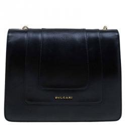 Bvlgari Black Leather Medium Serpenti Shoulder Bag
