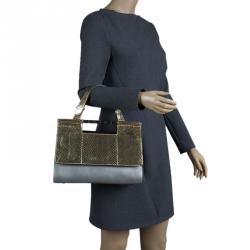 Pre Owned Bvlgari Grey/Gold Leather and Snakeskin Serpenti Scaglie Satchel