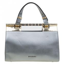 Pre Owned Bvlgari Grey/Gold Leather and Snakeskin Serpenti Scaglie Satchel