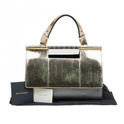Pre Owned Bvlgari Grey/Gold Leather and Snakeskin Serpenti Scaglie Satchel