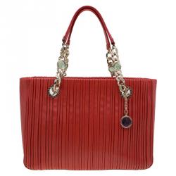 Pre Owned Bvlgari Red Nappa Leather Monte Plisse Shopping Tote