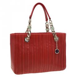 Pre Owned Bvlgari Red Nappa Leather Monte Plisse Shopping Tote