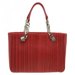 Pre Owned Bvlgari Red Nappa Leather Monte Plisse Shopping Tote