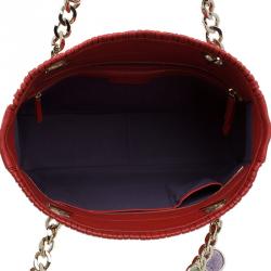 Pre Owned Bvlgari Red Nappa Leather Monte Plisse Shopping Tote