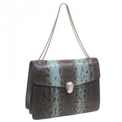 Pre Owned حقيبة كتف بلغاري فوريفر سيربينتي كبيرة جلد ثعبان تركواز/ بنية