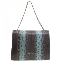 Pre Owned حقيبة كتف بلغاري فوريفر سيربينتي كبيرة جلد ثعبان تركواز/ بنية