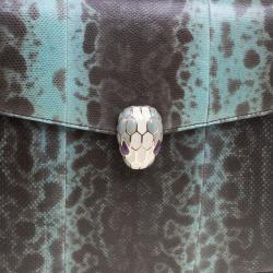 Pre Owned حقيبة كتف بلغاري فوريفر سيربينتي كبيرة جلد ثعبان تركواز/ بنية