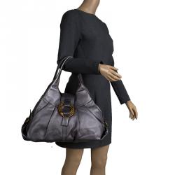 Bvlgari Metallic Grey Leather Chandra Hobo