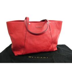 Bvlgari Red Pebbled Leather Shopping Tote