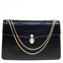 Bvlgari Black Leather Serpenti Forever Shoulder Bag