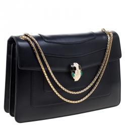 Bvlgari Black Leather Serpenti Forever Shoulder Bag