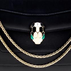 Bvlgari Black Leather Serpenti Forever Shoulder Bag