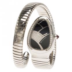 Bvlgari Black Stainless Steel Diamond Serpenti Women's Wristwatch 22MM