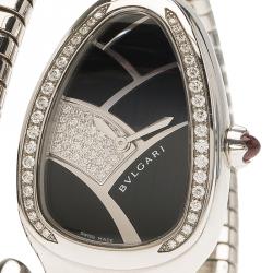 Bvlgari Black Stainless Steel Diamond Serpenti Women's Wristwatch 22MM