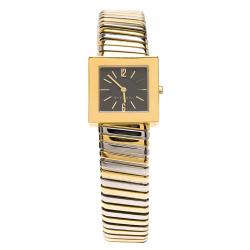 Bvlgari Black 18K Yellow Gold and Stainless Steel Tubogas Women's Wristwatch 22MM